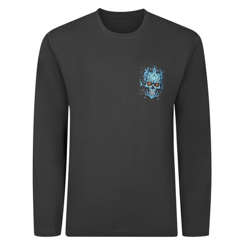 Bigdude Flaming Skull Chest Print T-Shirt Charcoal