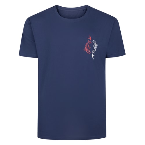 Bigdude Koi Small Chest Print T-Shirt Navy