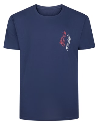 Bigdude Koi Small Chest Print T-Shirt Navy