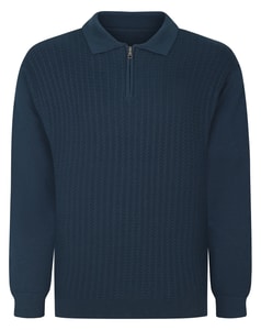 Bigdude Zip Cable Knit Polo Navy
