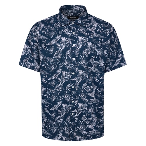 Bigdude Tropical Leaf Short Sleeve Shirt Deep Blue Tall