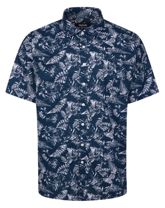 Bigdude Tropical Leaf Short Sleeve Shirt Deep Blue Tall