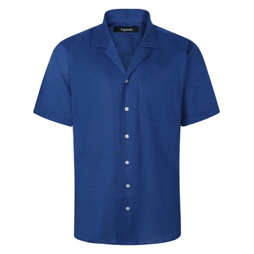 Bigdude Relaxed Collar Linen Blend Shirt Deep Blue