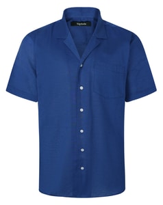 Bigdude Relaxed Collar Linen Blend Shirt Deep Blue