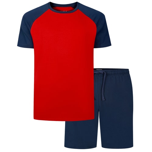 Bigdude Cotton Raglan PJ Set Crimson Red/Navy