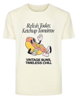 Bigdude Hotdog Print T-Shirt Ecru