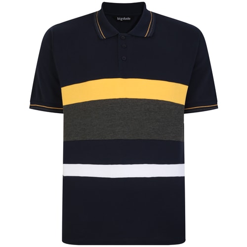 Bigdude Tipped Colour Block Polo Shirt Navy