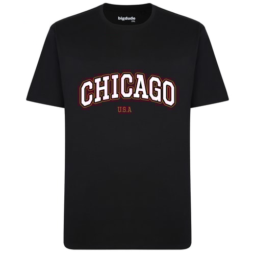 Bigdude Chicago Print T-Shirt Tall Black