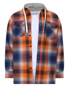 Bigdude Checked Hooded Flannel Shirt Orange