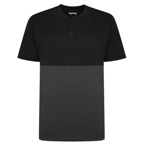 Bigdude Colour Block Grandad T-Shirt Black/Charcoal Tall