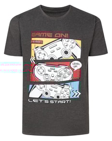 Bigdude Game On Print T-Shirt Charcoal Marl Tall
