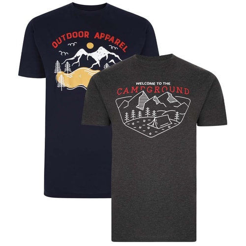 Bigdude 2 Pack Camping/Outdoor Print T-Shirts Navy/Charcoal