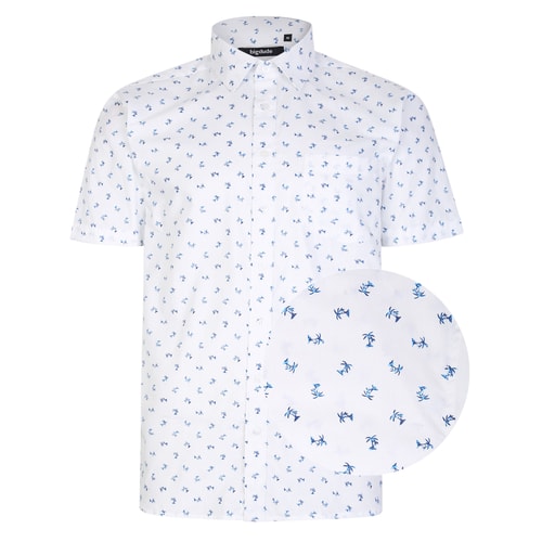 Bigdude Micro Palm Tree Print Short Sleeve Shirt White