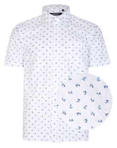 Bigdude Micro Palm Tree Print Short Sleeve Shirt White
