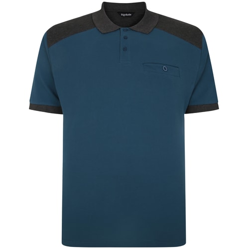 Bigdude Contrast Shoulder Polo Shirt Petrol/Charcoal