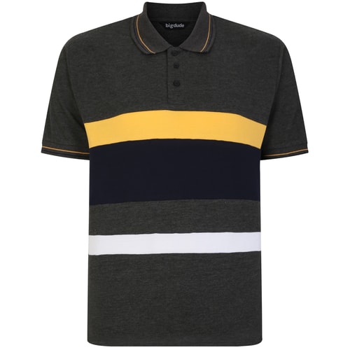Bigdude Tipped Colour Block Polo Shirt Charcoal Tall