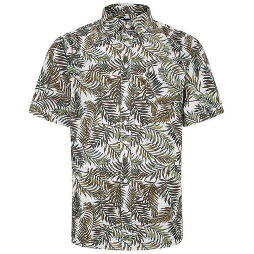 Bigdude All Over Leaf Print Short Sleeve Shirt White Tall