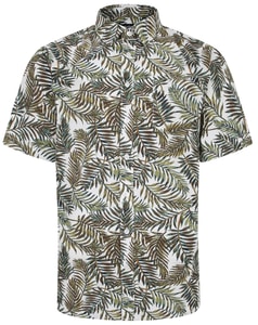 Bigdude All Over Leaf Print Short Sleeve Shirt White Tall