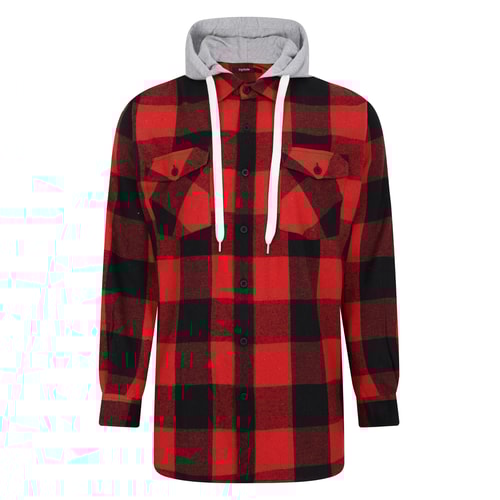 Bigdude Hooded Flannel Checked Shirt Red/Black