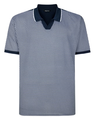 Bigdude Geometric Print Relaxed Collar Polo Shirt Navy