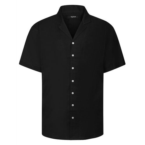 Bigdude Relaxed Collar Linen Blend Shirt Black
