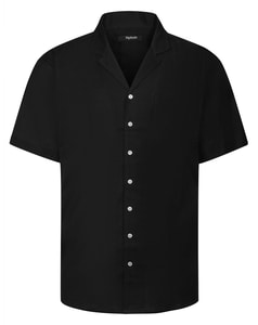 Bigdude Relaxed Collar Linen Blend Shirt Black