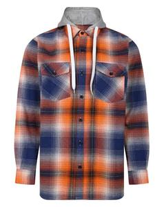 Bigdude Checked Hooded Flannel Shirt Orange