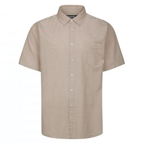 Bigdude Striped Seersucker Short Sleeve Shirt Tan Tall
