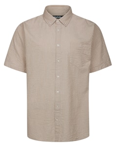 Bigdude Striped Seersucker Short Sleeve Shirt Tan Tall