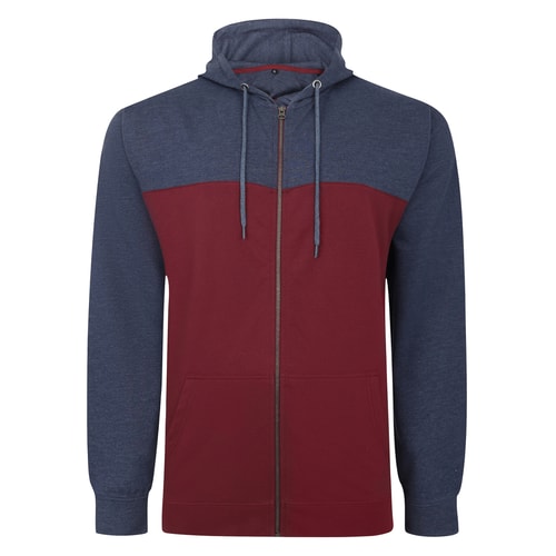 Bigdude Colour Block Zipped Hoody Burgundy/Navy Tall