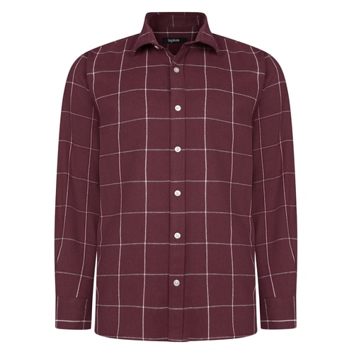 Bigdude Cut Away Collar Checked Flannel Shirt Burgundy