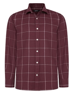 Bigdude Cut Away Collar Checked Flannel Shirt Burgundy