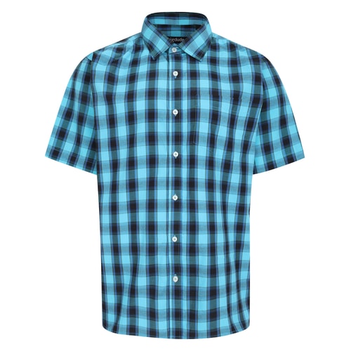 Bigdude Checked Poplin Short Sleeve Shirt Turquoise/Black Tall
