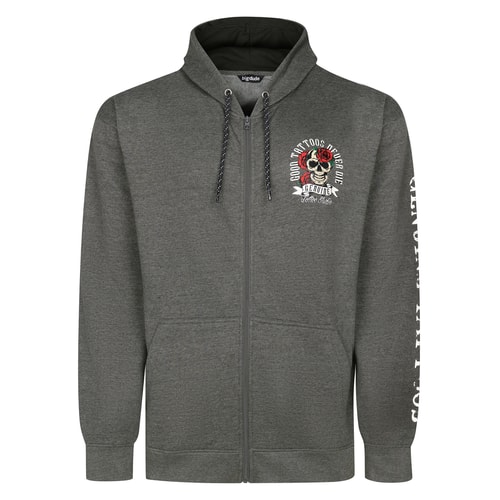 Bigdude Genuine Tattoo Print Zip Hoodie Charcoal Marl