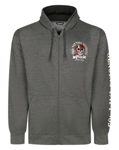 Bigdude Genuine Tattoo Print Zip Hoodie Charcoal Marl