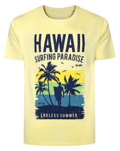 Bigdude Hawaii Surfing Paradise Print T-Shirt Pale Yellow