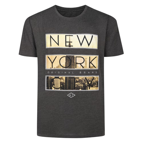 Bigdude New York Print T-Shirt Charcoal Tall