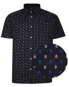 Bigdude All Over Abstract Print Woven Short Sleeve Shirt Black Blue