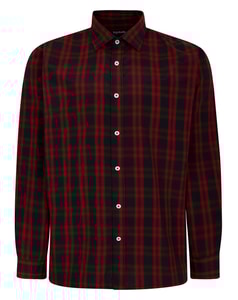 Bigdude Checked Poplin Long Sleeve Shirt Red Space Cherry/Navy