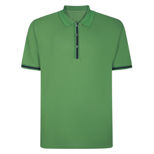 Bigdude Contrast Stripe Placket With Tipped Cuff Polo Shirt Deep Green