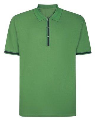 Bigdude Contrast Stripe Placket With Tipped Cuff Polo Shirt Deep Green