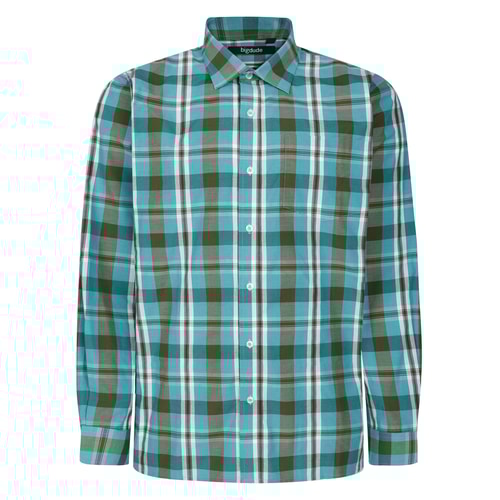 Bigdude Checked Long Sleeve Poplin Shirt Teal