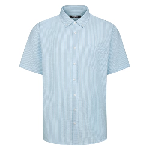 Bigdude Striped Seersucker Short Sleeve Shirt Blue Tall