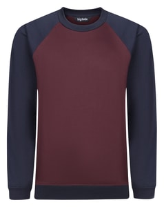 Bigdude Raglan Contrast Crew Neck Sweatshirt Burgundy/Navy Tall