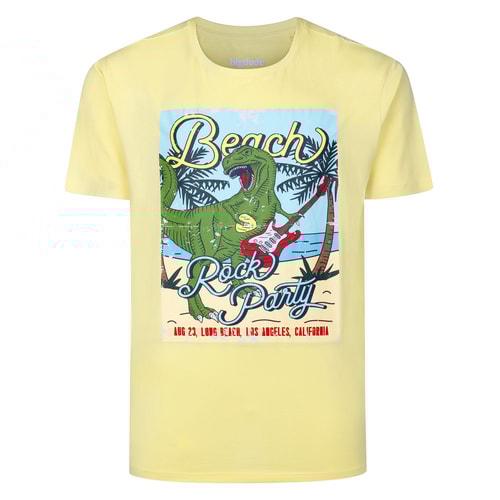 Bigdude Beach Rock Party Print T-Shirt Pale Yellow