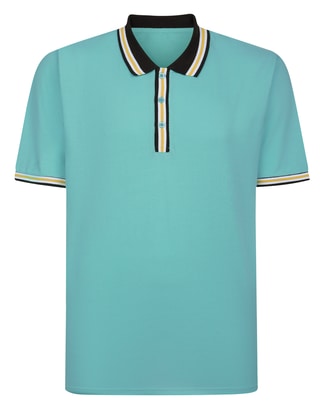 Bigdude Contrast Stripe Tipped Polo Shirt Turquoise