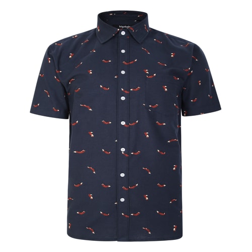 Bigdude Fox Print Short Sleeve Shirt Navy