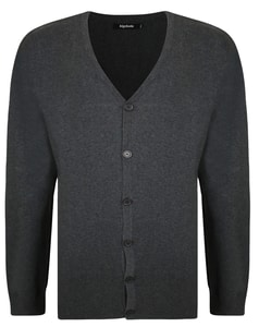 Bigdude Plain V-Neck Knitted Cardigan Charcoal