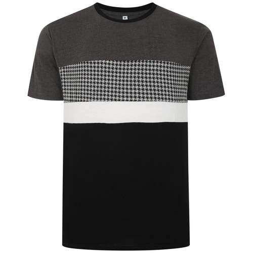 Bigdude Hounds Tooth Cut & Sew T-Shirt Charcoal