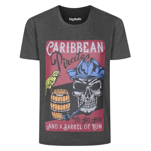 Bigdude Caribbean Pirates Print T-Shirt Charcoal Marl